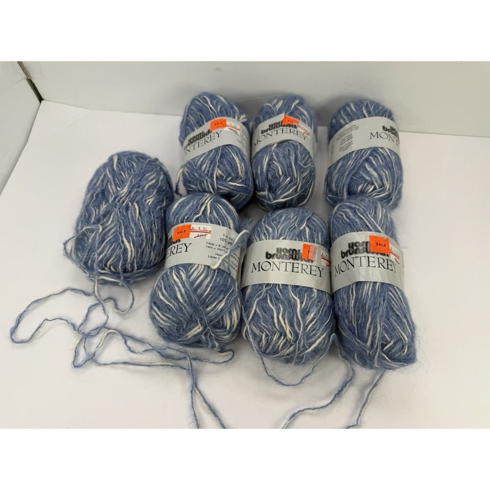 Brunswick‎ Yarns Monterey Mohair Blend Yarn Blue White Lot Of 7